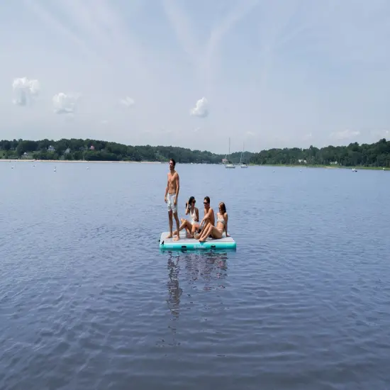 Swimline Luxe Inflatable Dock with Traction Pad and Ladder - 8' x 5' Blue {4}