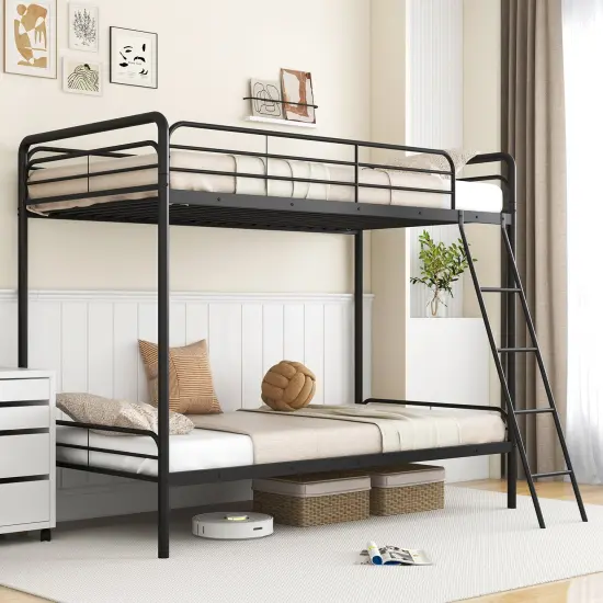 Black Metal Twin Bunk Bed with Safety Guardrails and Under-Bed Storage {6}