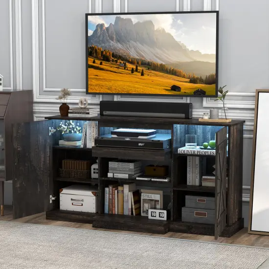 Dark Rustic Oak TV Cabinet with LED Lights, Storage, Adjustable Shelves {3}