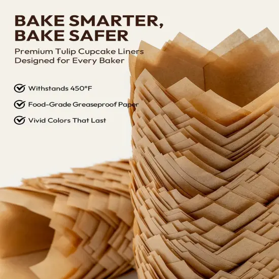 Tulip Cupcake Liners Natural 200PCS - Unbleached Parchment Muffin Liners, Non-Fade Oven-Safe, Brunch & Cafe Style Baking Cups {3}