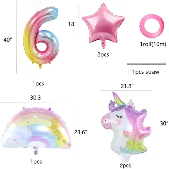 40 Inch Digital Crown Foil Number Balloons Gradient Color Digital Balloon Birthday Party Decoration Balloon,Unicorn Rainbow Birthday Balloons for Girls, 6th Birthday Party Supplies {2}