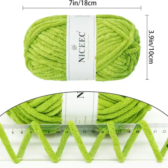 3 Skeins Sparkling Chenille Yarn Soft Yarn for Crochet Knitting Blanket Yarn DIY Craft Yarn for Blanket-Total Length 3&times;50m(3&times;55yds/3.53oz&times;3)- Spring Green {2}