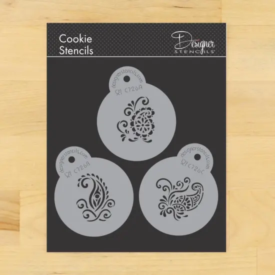 Mini Silk Paisley Cookie Stencils | C726 by Designer Stencils | Cookie Decorating Tools | Baking Stencils for Royal Icing, Airbrush, Dusting Powder | Reusable Plastic Food Grade Stencil for Cookies | Easy to Use & Clean Cookie Stencil {1}