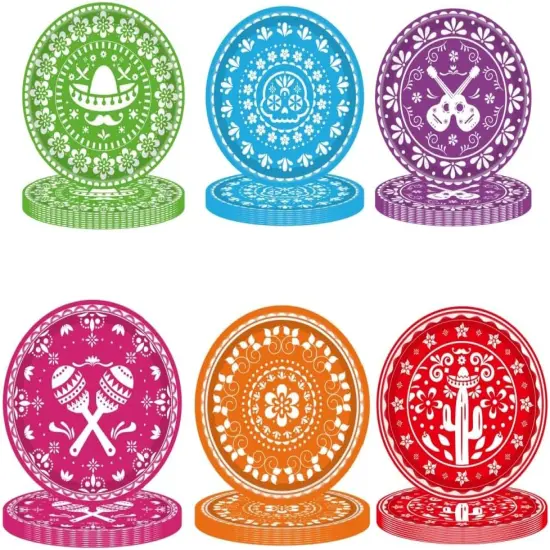 48PCS Mexican Fiesta Happy Birthday Decorations Mexican Serape Paper Plates Mexican Party Decorations Fiesta Party Plates for Taco Carnival Birthday Baby Shower Party Supplies {1}