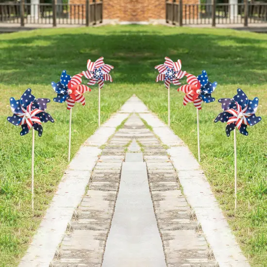 32"H Set of 6 Plastic Stars&Stripes Patriotic/ Americana Windmills {1}