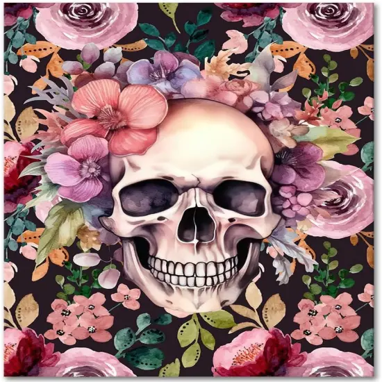 Paint by Numbers Kit for Adults, A Skull with Flowers Paint by Numbers with Paintbrushes and Acrylic Pigment, Skull Paint by Numbers Kit for Adults Beginner 16x20 Inch Frameless {1}