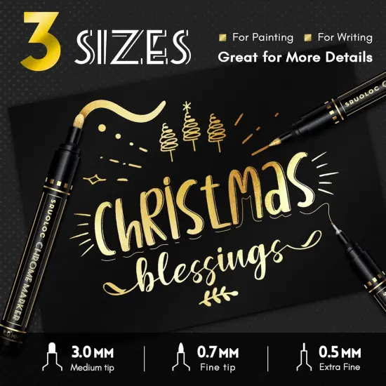 3Pcs Liquid Gold Paint Markers, Oil-based Permanent Chrome Maker, Gloss Mirror Marker Repairing, Reflective Metallic Pen Markers for Touch Up Model Painting DIY Art Projects, Gold {1}