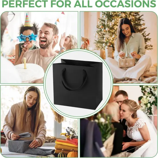 Black Gift Bags With Handles: 12.5x4.5x11 Inch 6pcs Large Paper Bags Bulk For Party Shopping Wedding Birthday {5}