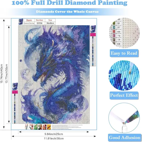 Diamond Art Kits for Adults, Dragon Diamond Art, Dragon Diamond Painting Kits, Dimond Art Paintings Kit, Diamond Dot, Gem Painting Kit, Crafts for Adults, Crystal Art Home Wall Decor Gifts (12x16inch) {3}