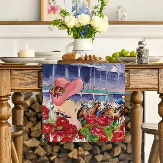 Rose Horse Racing Castle Kentucky Derby Table Runner, Sports Festival Kitchen Dining Table Decoration for Home Party Decor 13x72 Inch {2}
