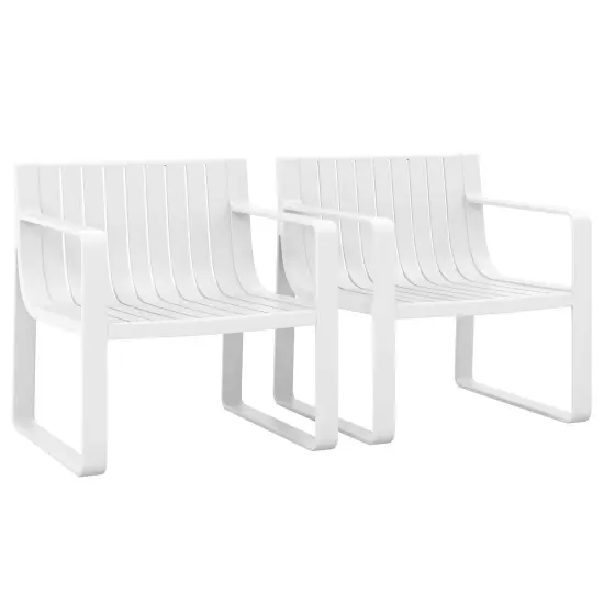 Set of 2 Patio Chairs with Curved Backrests and U Shaped Legs Perfect for Outdoor Seating White {7}