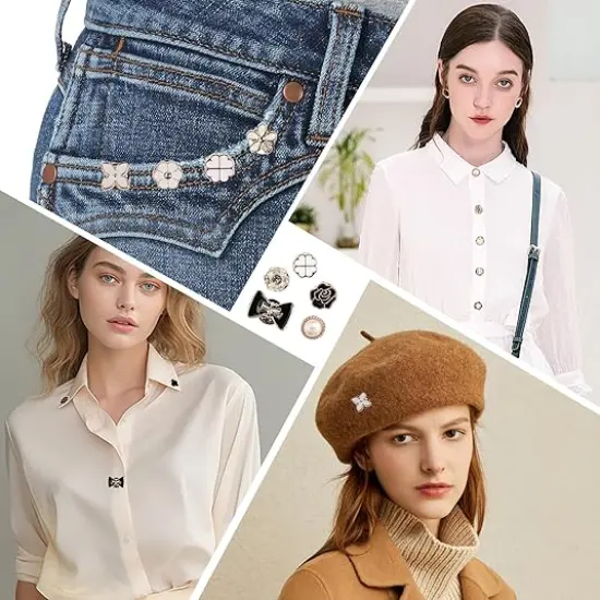 32 Pcs Pearl Brooch Safety Pins for Clothes Dress Jeans Skirt Pants Faux Pearl Rhinestones Sock Charms Pins for Women Waist Decoration Tightener Safety Pins {4}