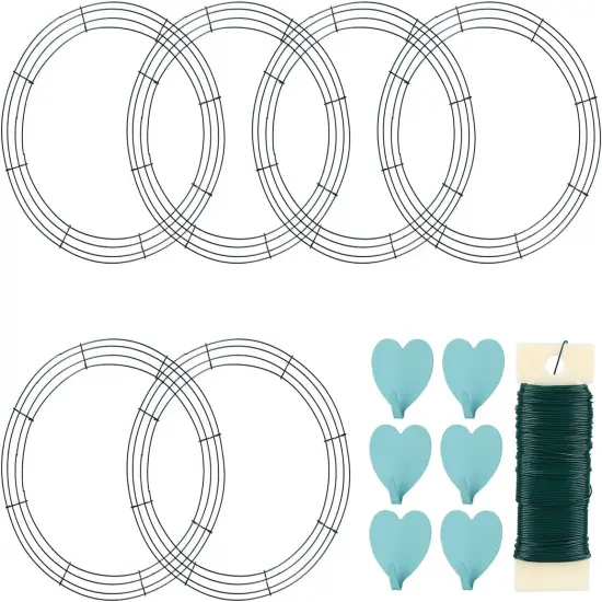 6 Pack Metal Wreath Frame - 16 Inch Wreath Form with 6 Adhesive Hooks and 38 Yard Paddle Wire for Crafts {1}