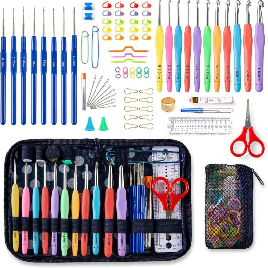 82 Pcs Crochet Hook Set, 19 Sizes 0.6mm-8mm(L), Ergonomic Soft Grip Handles Crochet Needles (11 Sizes) Kit with Bag {1}