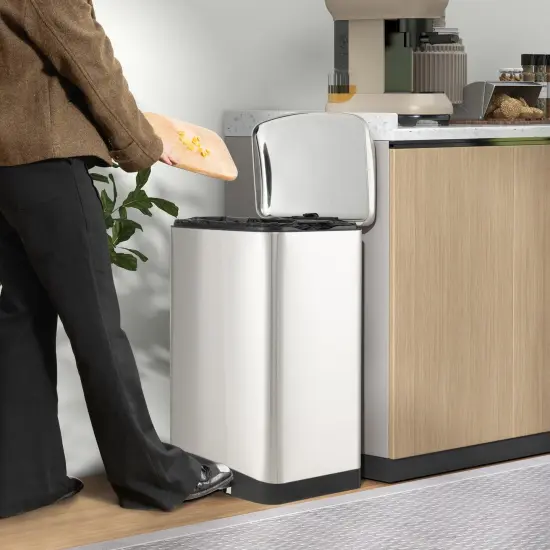 Silver Stainless Steel Soft-Close Trash Can with Pedal & Lid Lock {2}