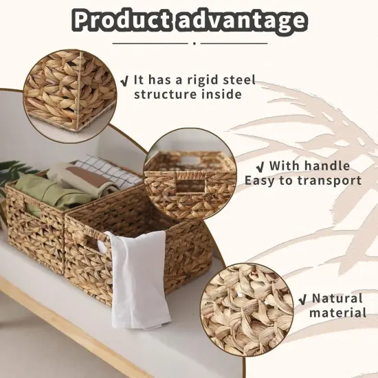 Rectangular Water Hyacinth Storage Basket, Wicker Baskets for Organizing,Hyacinth Baskets with Handle {2}
