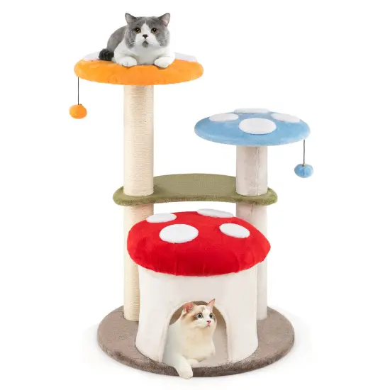Multi-Color Engineered Board Tall Cat Tree with Plush Fabric, 6 Layers and Interactive Balls {4}