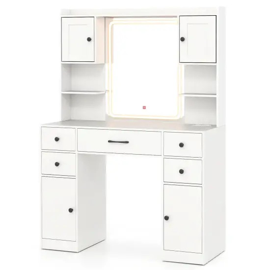 White Vanity Set with LED Mirror, Charging Station & Ample Storage {1}