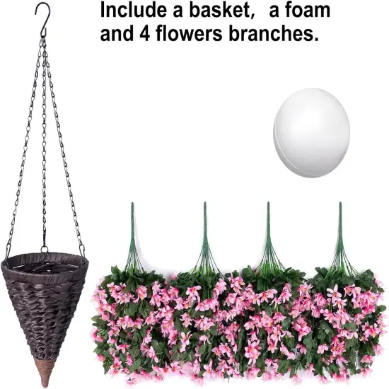 Artificial Faux Hanging Outdoor Plants Flowers Basket for Spring Autumn Decoration {5}