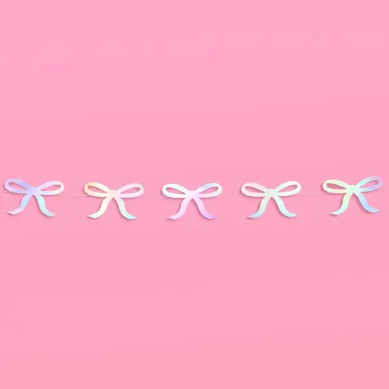 Iridescent Bow Hanging Garland - 4 pcs, 12' | Bachelorette Decorations, Tying The Knot Bride Bach Decor, Birthday Party Favor, Baby Shower Supplies, Coquette Photobooth Backdrop {3}