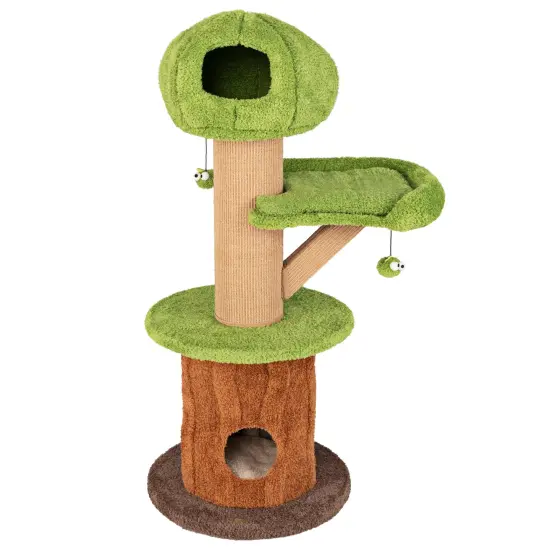 48-Inch Large Mushroom Shape Cat Tree with 2 Cute Condos and Branch-Shaped Scratching Posts {6}