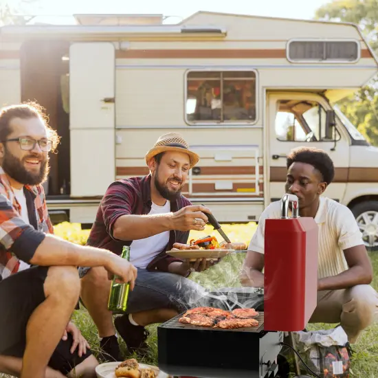 8-in-1 Multifunctional Outdoor Portable Tabletop Pellet Grill and Smoker with Digital Control System Red {1}