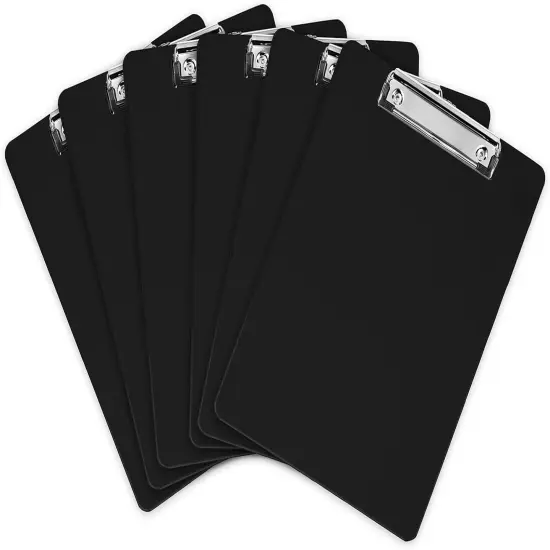 Black Plastic Clipboards (Set of 6) Multipack - 12.5x9 Inch Clipboard Holds 100 Sheets, Low Profile | Colored Acrylic Clip Boards in Bulk for Kids & Professionals {1}