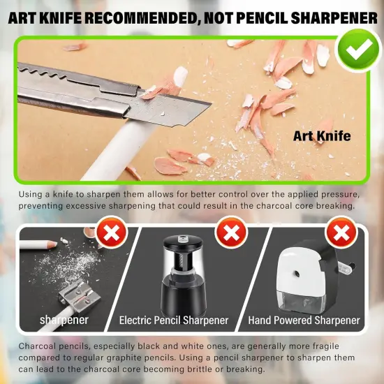 White Charcoal Pencils Drawing Set, Professional 6 Pieces White Sketch Pencils for Drawing, Sketching, Shading, Blending, Chalk for Beginners & Artists {4}