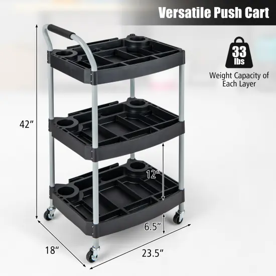 Black 3 Layer Detailing Tool Rolling Utility Cart with Multiple Divider and Bottle Holder {5}