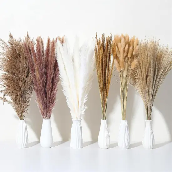 135Pcs Dried Pampas Grass Decor, Boho Home Decor, Mini Bunny Tails Dried Flowers, Fluffy Pompous Grass Bouquet {1}