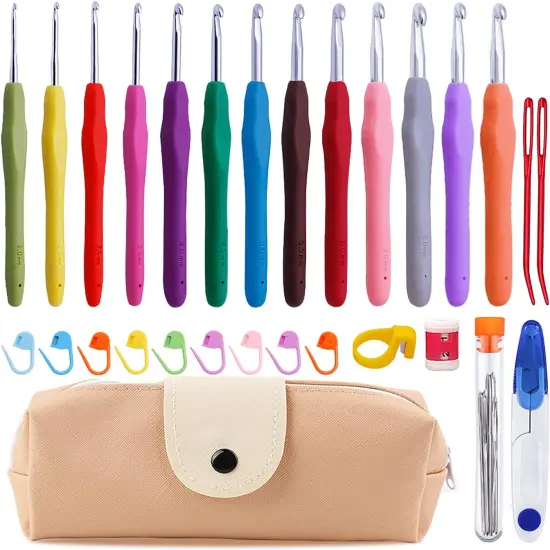 38 Pack Crochet Hooks Set, 13 Pcs 2mm(b)-10mm(n) Ergonomic Soft Grip Crochet Handles, Crochet Needle with Storage Case, for Arthritic Hands, Extra Long  Knitting Needles {1}