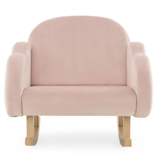 Pink Upholstered Kids Rocking Chair with Wooden Legs and Ergonomic Backrest and Armrests {4}