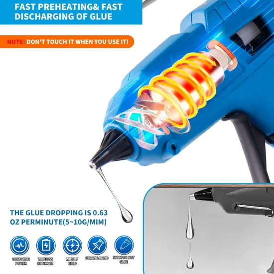 60W cordless hot glue gun, powered by a 20V battery, comes with 30 full-size glue sticks, anti drip, fast heating, perfect for DIY crafts, maintenance, and home projects (including batteries) {4}