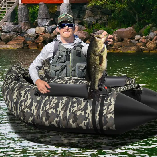 Camouflage Inflatable Fishing Boat with Adjustable Rod Holder and Storage Bags {3}