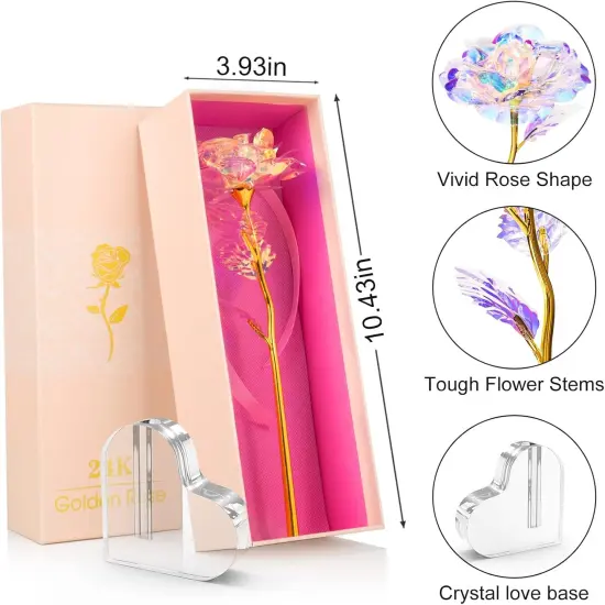 Gifts for Women Galaxy Rose Glass Flowers with Heart-Shaped Base Eternal Roses Forever Flowers Mothers Day Birthday Gifts for Women, Mom, Wife, Sister, Daughters, Kids {1}