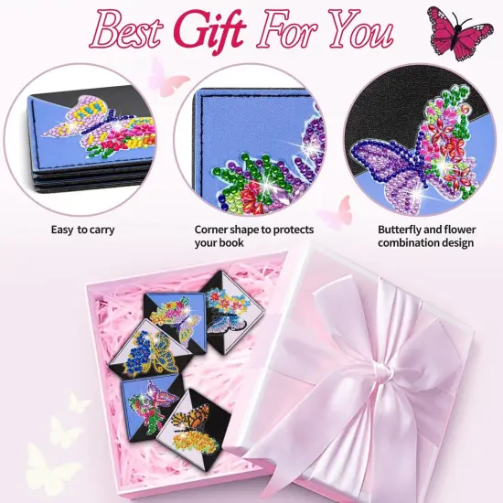 Diamond Painting Bookmarks, 8Pcs Butterfly Corner Bookmark Diamond Art Bookmarks for Book Lovers,DIY Diamond Painting Kits for Kids Adults（Butterfly） {3}