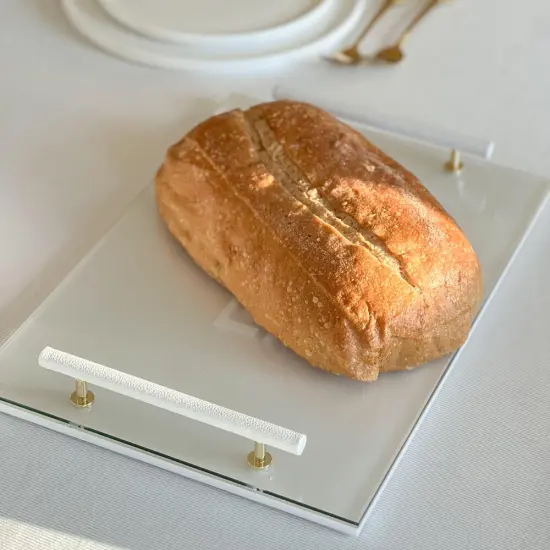 Lucite Corrugated Challah Board with Leatherette Handles {3}