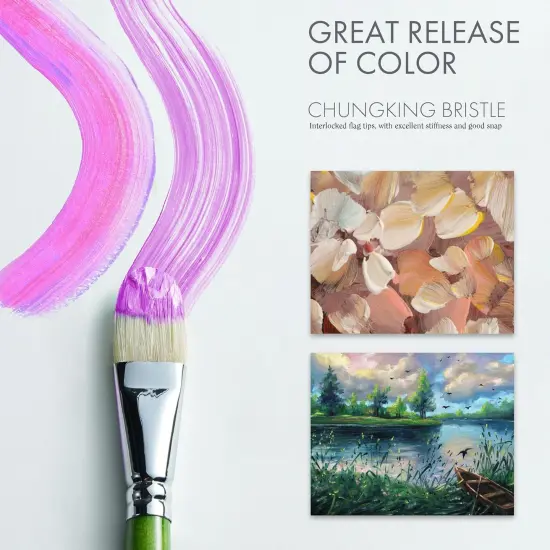 ARTIFY Oil Paint Brushes Set, Acrylic Paint Brushes with Long and Heavy Handle, 15 Pcs Professional Natural Chungking Bristle Paintbrush Set, for Oil and Acrylic Gouache Painting, Green {3}