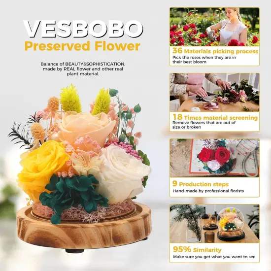 Preserved Flowers, Unique Rose flower Gifts Preserved Flower Gifts in Glass Dome for Women, Mom, Girlfriend and wife,Home Decor Gifts for Birthday, Mother&rsquo;s Day, Anniversary, Christmas, Wedding. {3}