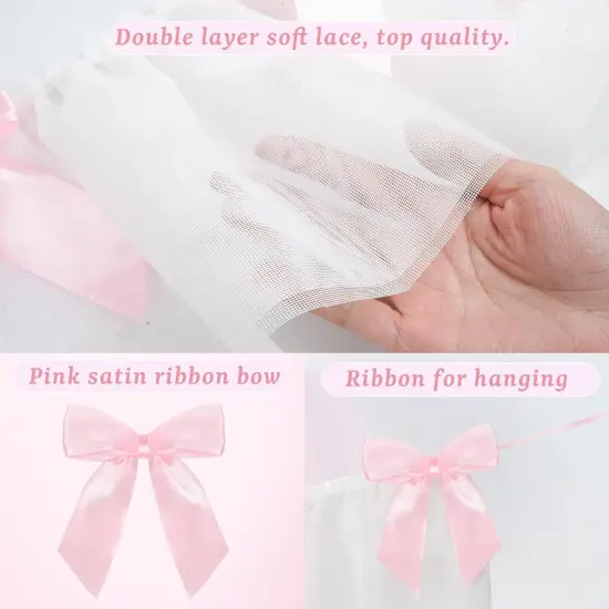 Bow Garland Banner, Pink Bow Birthday Party Decorations, 5.1ft Lace and Satin Ribbon Bows Hanging Banner with 7 Bows for Coquette Birthday Bachelorette Party Wedding Engagement Decor {5}