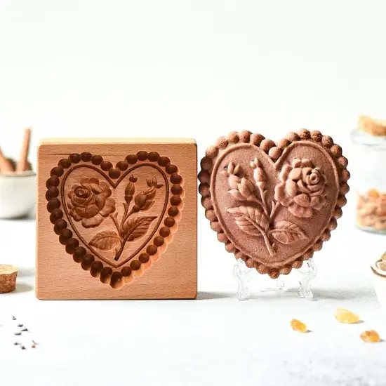 Wooden Cookie Biscuit Mold, 3D Baking Mold, Embossing Craft Decorating Baking Tool, Suitable for Halloween Thanksgiving Christmas Kitchen DIY (Love C 10 * 10 * 2) {3}