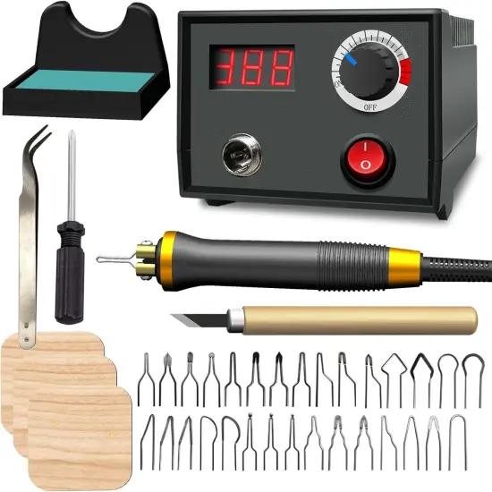 LH30-1 wood burning tool,wood burning kit pen 25~750℃,professional wood burning kit,with digital thermometer temperature adjustable temperature,1 wood burning pens, 30 pen tips(LH30-1A pen) {1}