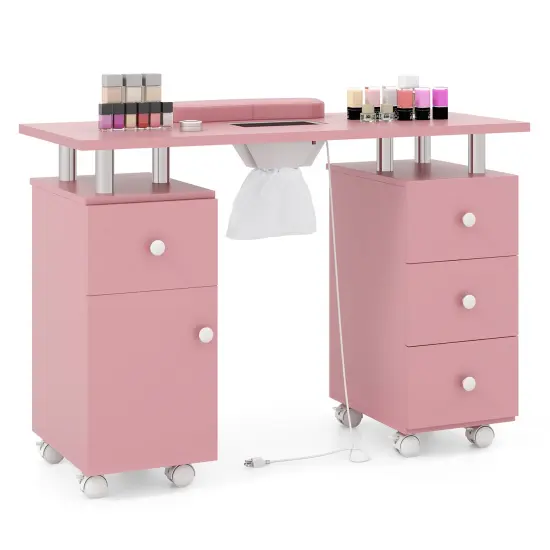 Manicure Table with Dust Collector, Storage and Wrist Rest Cushion Pink {4}