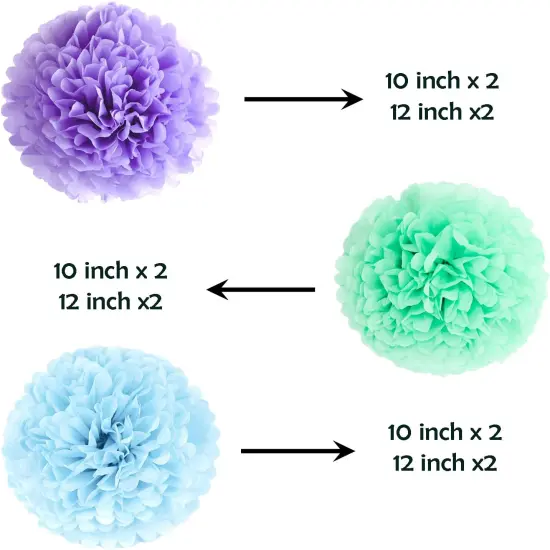 Paper Tissue Pom Poms,12 Pcs Purple Blue Green Pompoms Party Hanging Tissue Flowers for Birthday Bachelorette Baby Shower Mermaid Unicorn Party Decoration {2}
