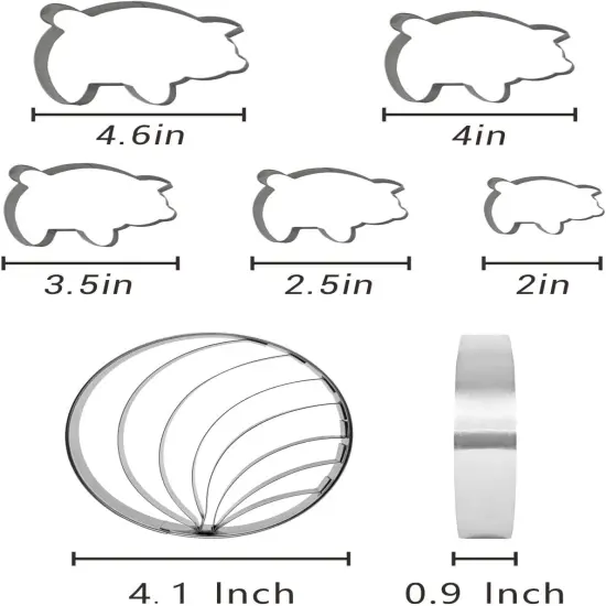 Concha Cutter Mexican bread mold with 5 sizes of pig biscuit cutting machine set, Concha Stamp double-sided mold for baking biscuits (Single sided mold+5 pigs) {2}