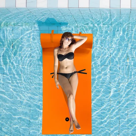 Orange 3-Layer XPE Foam Floating Water Mat with Rolling Pillow and Tear-Resistant {3}