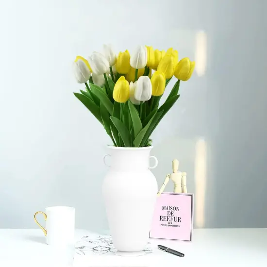 24pcs Artificial Tulips Flowers Fake Faux PU Tulip Bouquet Real Touch Flower Arrangement {2}