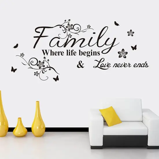 Wall Stickers, Home Decorations for Living Room, Family 'Where Life Begins & Love Never Ends', Multicolor Letter Wall Decor, Vinyl, Custom Style, Matte Finish {4}