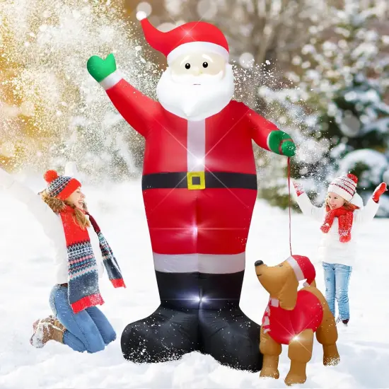 12 Foot Inflatable Christmas Santa Claus with Dog Outdoor Decoration LED Lights Blow up Santa Claus for Lawn Garden Christmas Party Holiday Decor Easy Setup and Storage {4}