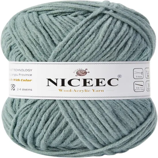 1 Skein Soft Wool-Acrylic Yarn for Knitting Worsted Weight Yarn Quality Yarn for DIY Craft Wool Blend Yarn for Crochet Blanket Yarn(3.53oz,153yds)-Pale Grayish Green {1}